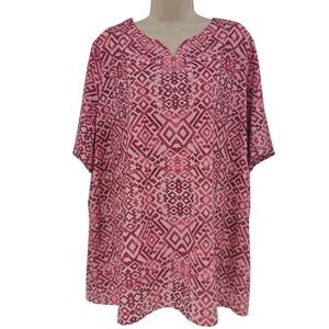 Catherines‎ Top Women 1X Geo Print Preppy Embellished Feminine Coquette Summer